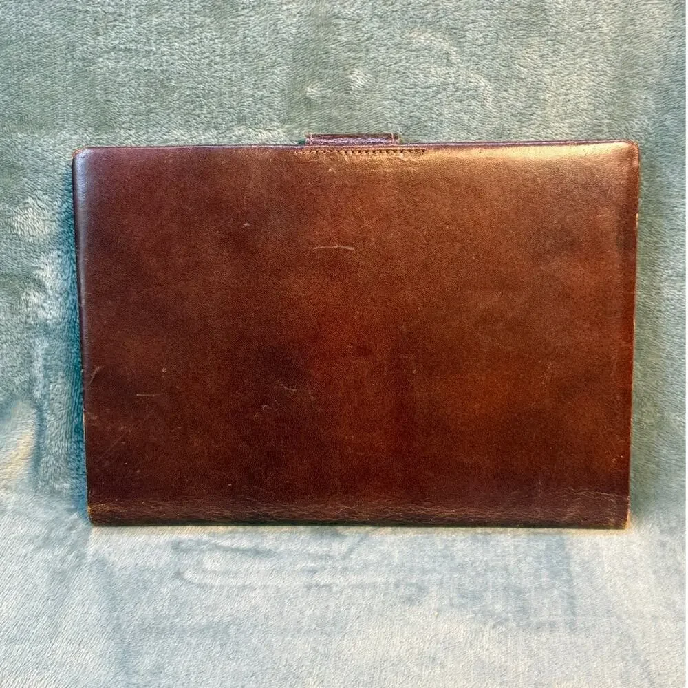 Vintage Brown Leather Folio Desk Organizer Address Book Notes Calendar 7x11 inch